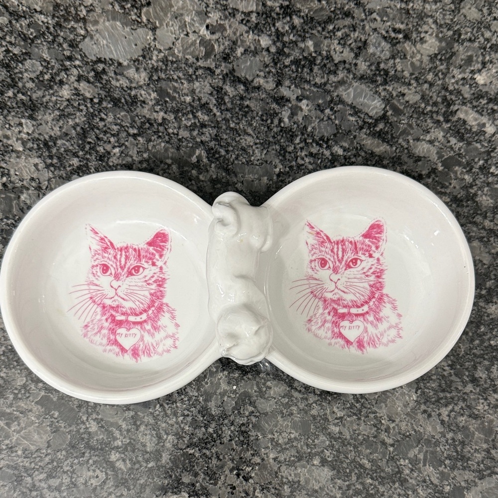 Pink Cat Design Double Pet Bowl